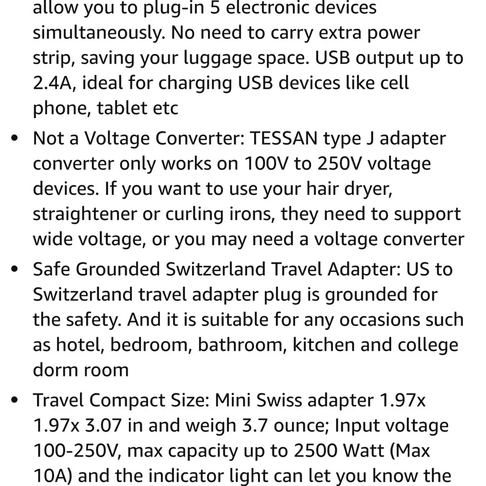 Travel Plug Adapter, US to Switzerland